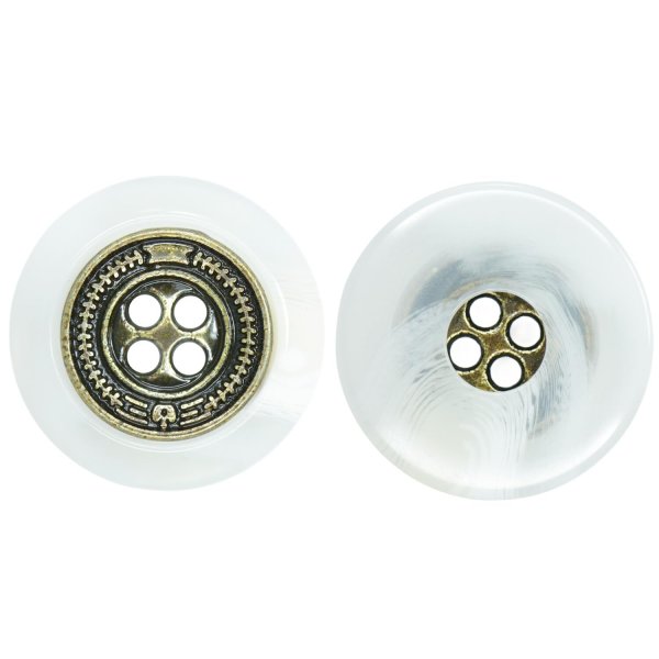 画像1: メタル装飾ボタン【ホワイト】16mm 8個入 丸型 4穴 アンティーク調 手芸 服飾 付け替え きらきらぷんぷん丸 B-1825 (1)