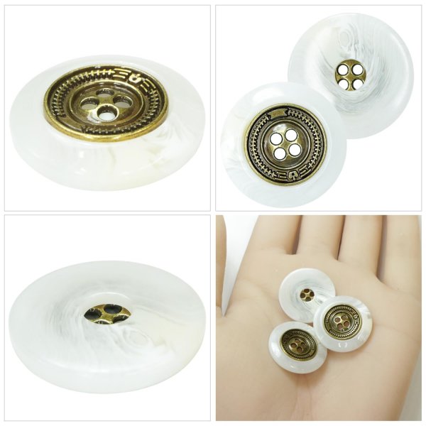 画像5: メタル装飾ボタン【ホワイト】21mm 6個入 丸型 4穴 アンティーク調 手芸 服飾 付け替え きらきらぷんぷん丸 B-1826 (5)