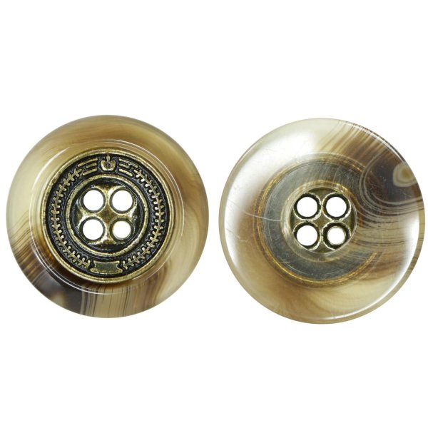 画像1: メタル装飾ボタン【ブラウン】16mm 8個入 丸型 4穴 アンティーク調 手芸 服飾 付け替え ボタンマート B-1827 (1)