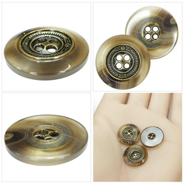画像5: メタル装飾ボタン【ブラウン】16mm 8個入 丸型 4穴 アンティーク調 手芸 服飾 付け替え ボタンマート B-1827 (5)
