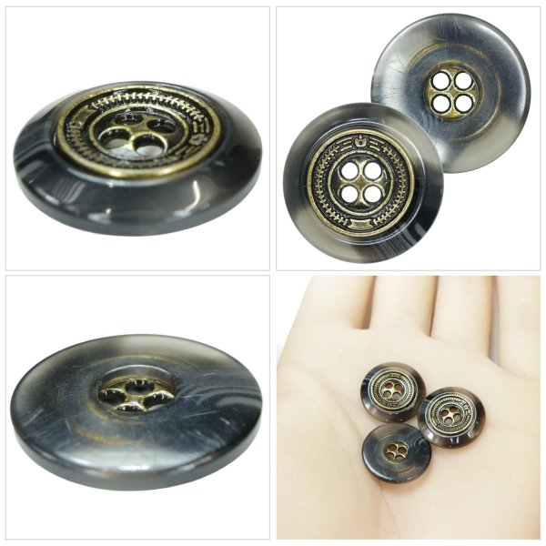 画像5: メタル装飾ボタン【ブラック】16mm 8個入 丸型 4穴 アンティーク調 手芸 服飾 付け替え きらきらぷんぷん丸 B-1829 (5)