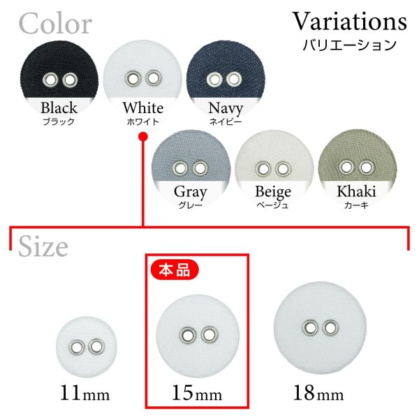 画像3: 布張りボタン 二つ穴【ホワイト】15mm 10個入 丸型 裁縫 手芸 服飾 付け替え きらきらぷんぷん丸 B-1859 (3)