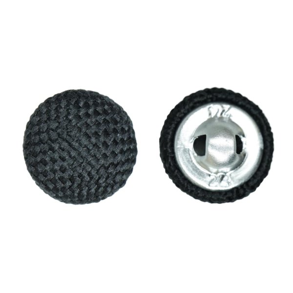 画像1: リネン調布張り シャンクボタン【ブラック】15mm 10個入 丸型 足つき 手芸 服飾 付け替え きらきらぷんぷん丸 B-1873 (1)