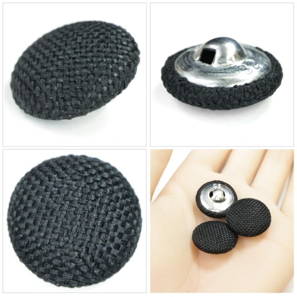 画像5: リネン調布張り シャンクボタン【ブラック】20mm 6個入 丸型 足つき 手芸 服飾 付け替え きらきらぷんぷん丸 B-1875 (5)