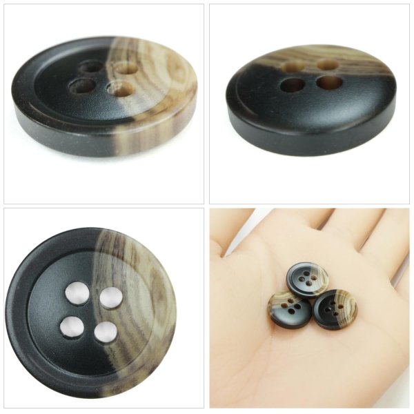 画像5: ツートン樹脂ボタン 木目調【ブラック＆ブラウン】15mm 10個入 四つ穴 丸型 手芸 服飾 付け替え きらきらぷんぷん丸 B-1909 (5)