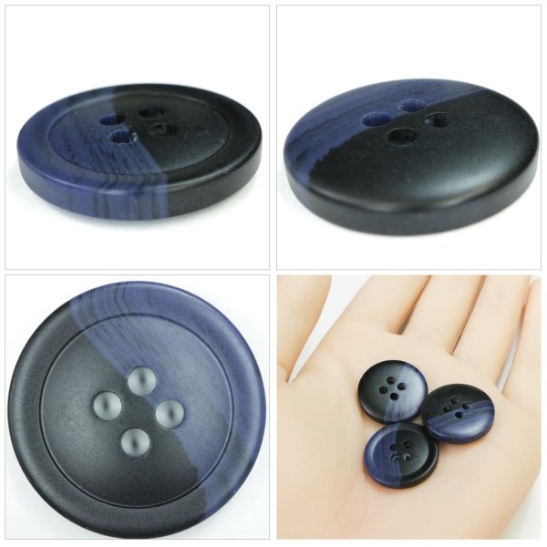 画像5: ツートン樹脂ボタン 木目調【ブラック＆ネイビー】20mm 6個入 四つ穴 丸型 手芸 服飾 付け替え きらきらぷんぷん丸 B-1914 (5)