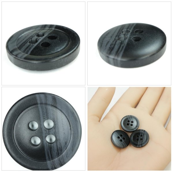 画像5: ツートン樹脂ボタン 木目調【ブラック＆グレー】18mm 8個入 四つ穴 丸型 手芸 服飾 付け替え きらきらぷんぷん丸 B-1916 (5)