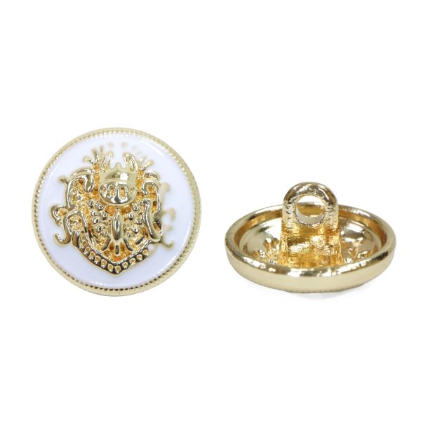 画像1: メタルボタン エンブレム 【ホワイト＆ゴールド】15mm 10個入 丸型 足つき 2トーン 手芸 服飾 付け替え ボタンマート B-1918 (1)