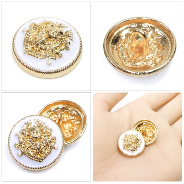 画像5: メタルボタン エンブレム 【ホワイト＆ゴールド】20mm 6個入 丸型 足つき 2トーン 手芸 服飾 付け替え ボタンマート B-1920 (5)