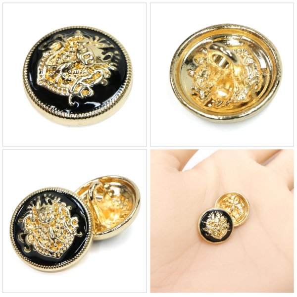 画像5: メタルボタン エンブレム 【ブラック＆ゴールド】15mm 10個入 丸型 足つき 2トーン 手芸 服飾 付け替え ボタンマート B-1922 (5)