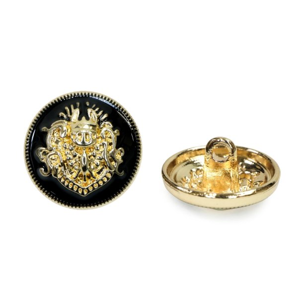 画像1: メタルボタン エンブレム 【ブラック＆ゴールド】18mm 8個入 丸型 足つき 2トーン 手芸 服飾 付け替え ボタンマート B-1923 (1)