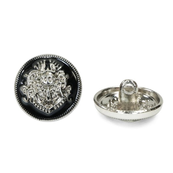 画像1: メタルボタン エンブレム 【ブラック＆シルバー】18mm 8個入 丸型 足つき 2トーン 手芸 服飾 付け替え ボタンマート B-1927 (1)