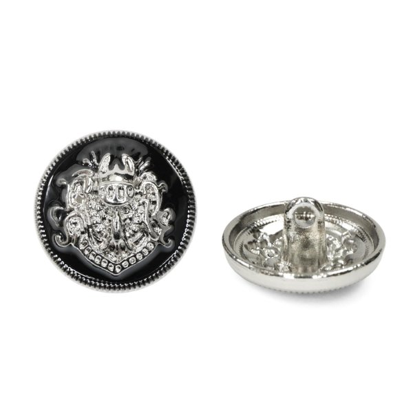 画像1: メタルボタン エンブレム 【ブラック＆シルバー】20mm 6個入 丸型 足つき 2トーン 手芸 服飾 付け替え ボタンマート B-1928 (1)