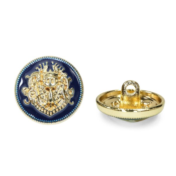 画像1: メタルボタン エンブレム 【ネイビー＆ゴールド】18mm 8個入 丸型 足つき 2トーン 手芸 服飾 付け替え ボタンマート B-1931 (1)
