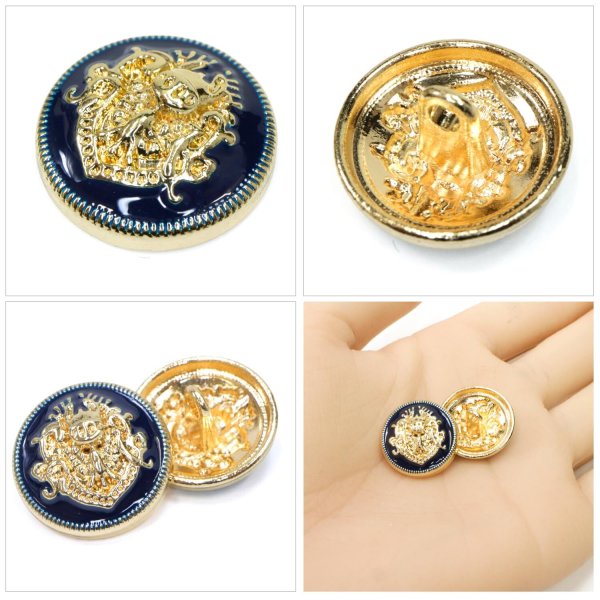 画像5: メタルボタン エンブレム 【ネイビー＆ゴールド】18mm 8個入 丸型 足つき 2トーン 手芸 服飾 付け替え ボタンマート B-1931 (5)
