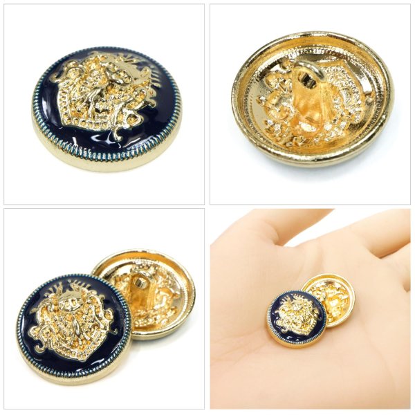 画像5: メタルボタン エンブレム 【ネイビー＆ゴールド】20mm 6個入 丸型 足つき 2トーン 手芸 服飾 付け替え ボタンマート B-1932 (5)