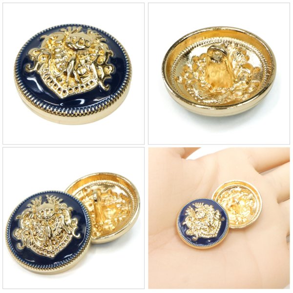 画像5: メタルボタン エンブレム 【ネイビー＆ゴールド】23mm 5個入 丸型 足つき 2トーン 手芸 服飾 付け替え ボタンマート B-1933 (5)