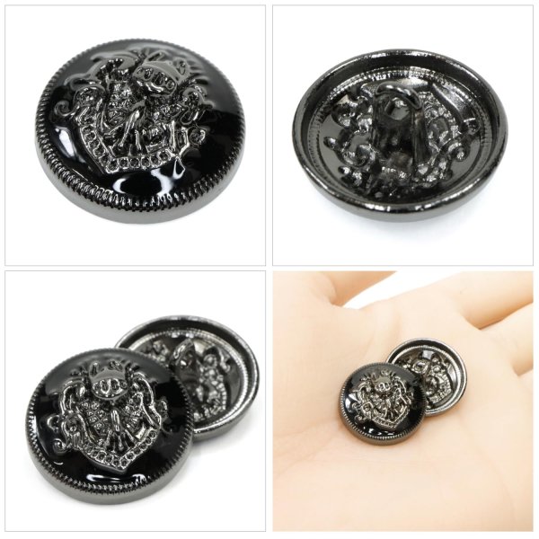 画像5: メタルボタン エンブレム 【ブラック＆ガンメタル】20mm 6個入 丸型 足つき 2トーン 手芸 服飾 付け替え ボタンマート B-1936 (5)