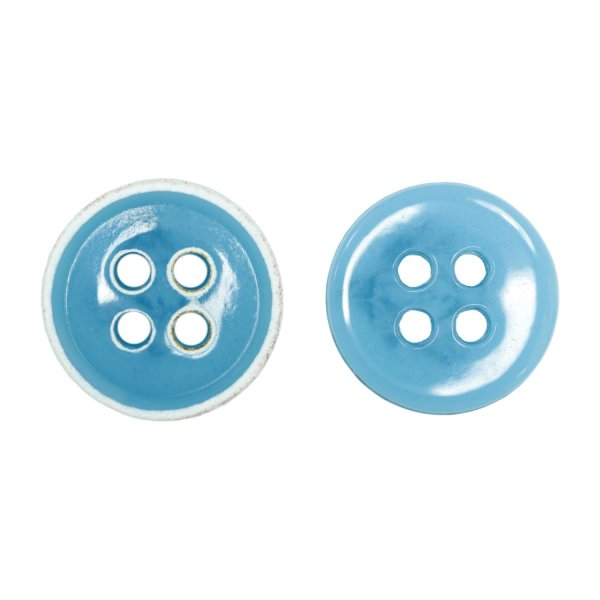 画像1: 四つ穴ボタン【アクアブルー】ホワイトリム ヴィンテージ風 11.5mm 10個入 丸型 手芸 服飾 付け替え ボタンマート B-2031 (1)
