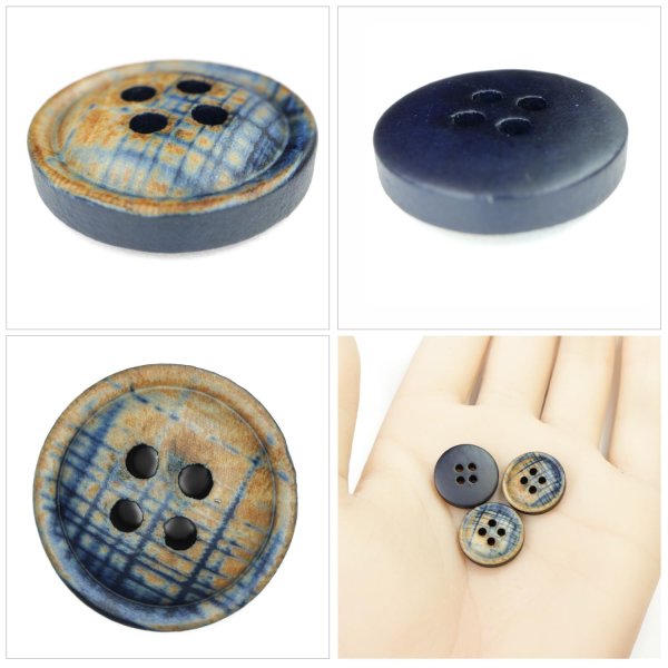 画像5: クロスラインウッドボタン【ネイビー】15mm 8個入 丸型 四つ穴 ヴィンテージ調 手芸 服飾 付け替え ボタンマート B-2041 (5)