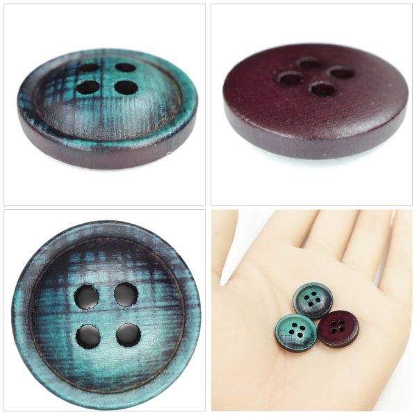 画像5: クロスラインウッドボタン【グリーン】15mm 8個入 丸型 四つ穴 ヴィンテージ調 手芸 服飾 付け替え ボタンマート B-2044 (5)