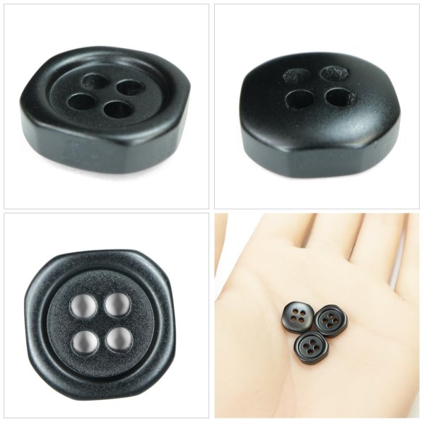 画像5: 樹脂ボタン 四つ穴 角丸スクエア【ブラック】11mm 15個入 マット調 手芸 服飾 付け替え ボタンマート B-2064 (5)