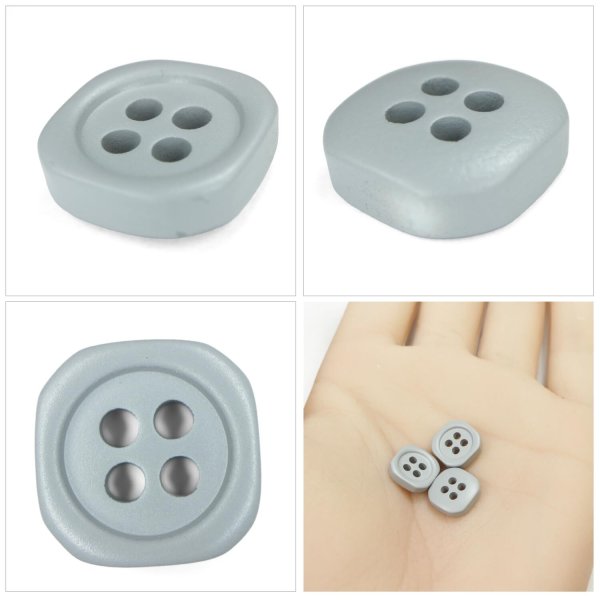 画像5: 樹脂ボタン 四つ穴 角丸スクエア【グレー】11mm 15個入 マット調 手芸 服飾 付け替え ボタンマート B-2070 (5)