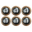 画像1: 樹脂ボタン 木目調リム【ブラウン】20mm 6個入 丸型 四つ穴 表付け 手芸 服飾 付け替え ボタンマート B-2081 (1)