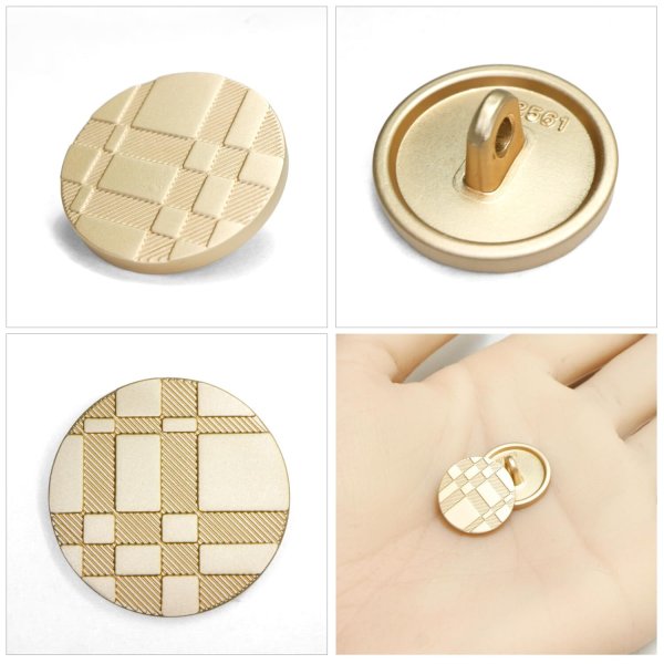 画像6: メタルボタン 格子柄【ゴールド】15mm 10個入 丸型 足つき 立体柄 手芸 服飾 付け替え ボタンマート B-2082 (6)