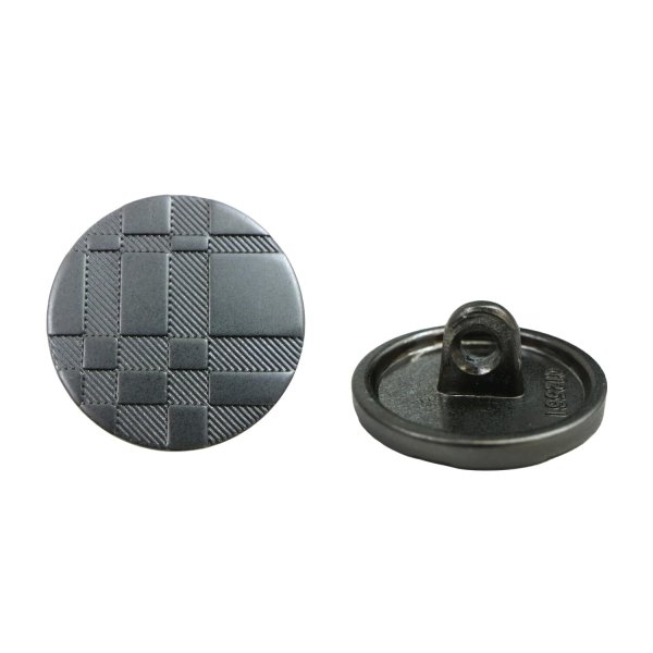 画像1: メタルボタン 格子柄【ブラック】15mm 10個入 丸型 足つき 立体柄 手芸 服飾 付け替え ボタンマート B-2085 (1)
