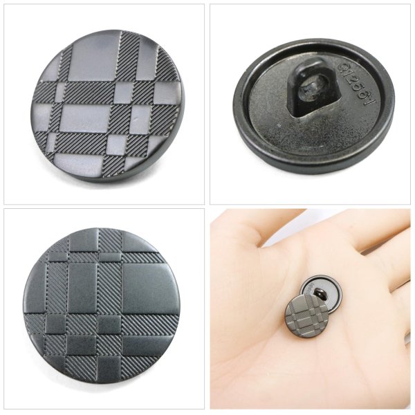 画像6: メタルボタン 格子柄【ブラック】15mm 10個入 丸型 足つき 立体柄 手芸 服飾 付け替え ボタンマート B-2085 (6)