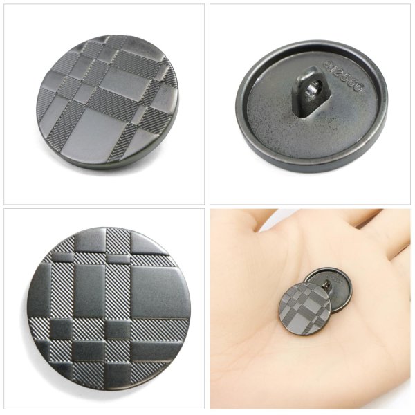 画像6: メタルボタン 格子柄【ブラック】18mm 8個入 丸型 足つき 立体柄 手芸 服飾 付け替え ボタンマート B-2086 (6)