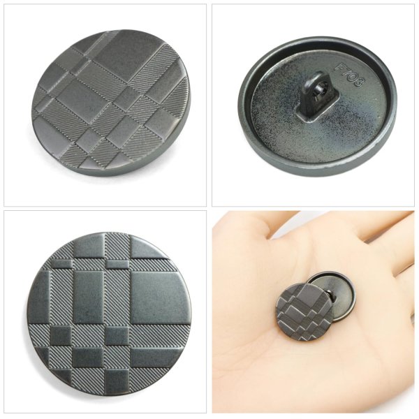 画像6: メタルボタン 格子柄【ブラック】20mm 6個入 丸型 足つき 立体柄 手芸 服飾 付け替え ボタンマート B-2087 (6)