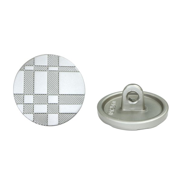 画像1: メタルボタン 格子柄【シルバー】15mm 10個入 丸型 足つき 立体柄 手芸 服飾 付け替え ボタンマート B-2088 (1)