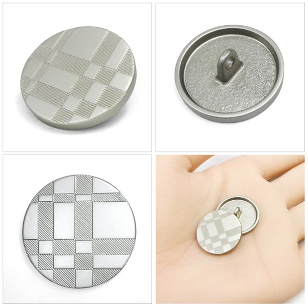 画像6: メタルボタン 格子柄【シルバー】20mm 6個入 丸型 足つき 立体柄 手芸 服飾 付け替え ボタンマート B-2090 (6)