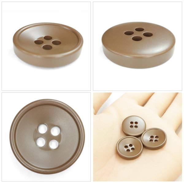画像5: 樹脂ボタン 皿型【ブラウン】18mm 8個入 四つ穴 丸型 フチあり くぼみ 手芸 服飾 付け替え ボタンマート B-2124 (5)