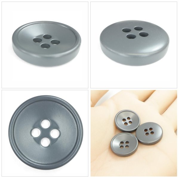 画像5: 樹脂ボタン 皿型【ダークグレー】18mm 8個入 四つ穴 丸型 フチあり くぼみ 手芸 服飾 付け替え ボタンマート B-2126 (5)
