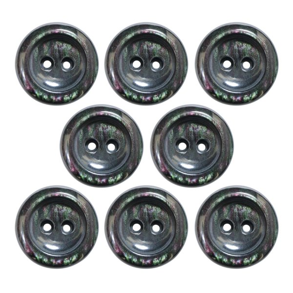 画像1: 二つ穴樹脂ボタン【ブラック】17.5mm 8個入 シェル調 丸型 光沢 模様 手芸 服飾 付け替え ボタンマート B-2153 (1)