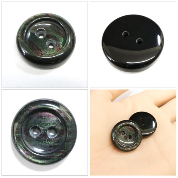画像5: 二つ穴樹脂ボタン【ブラック】21mm 6個入 シェル調 丸型 光沢 模様 手芸 服飾 付け替え ボタンマート B-2154 (5)