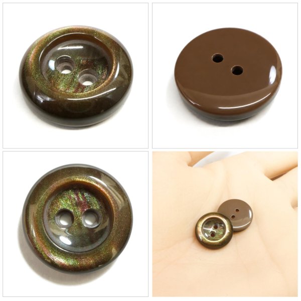 画像5: 二つ穴樹脂ボタン【ブラウン】15mm 10個入 シェル調 丸型 光沢 模様 手芸 服飾 付け替え ボタンマート B-2158 (5)