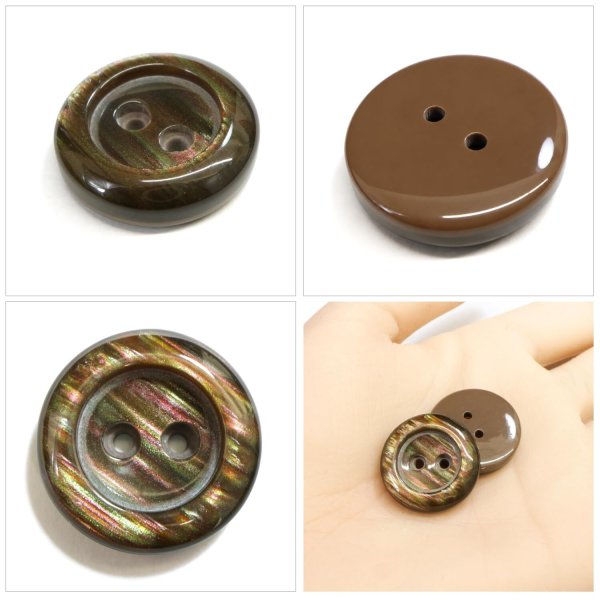 画像5: 二つ穴樹脂ボタン【ブラウン】21mm 6個入 シェル調 丸型 光沢 模様 手芸 服飾 付け替え ボタンマート B-2160 (5)