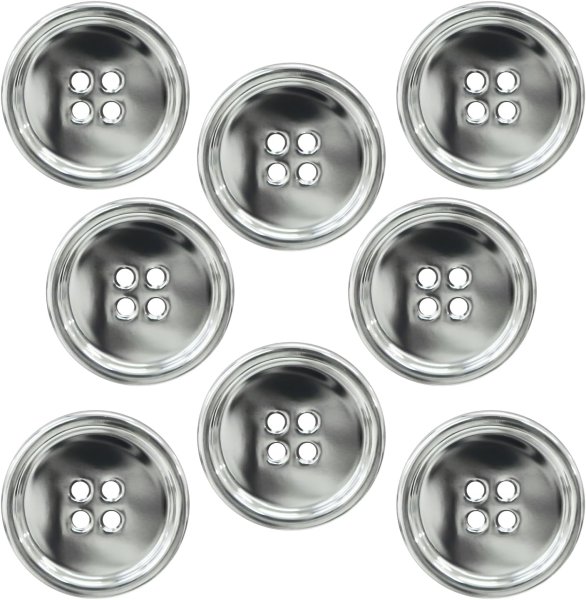 画像1: メタルボタン 四つ穴 【シルバー 鏡面仕上げ】 銀 シャツ スーツ 8個入り 【23mm】 ボタンマート B-218 (1)