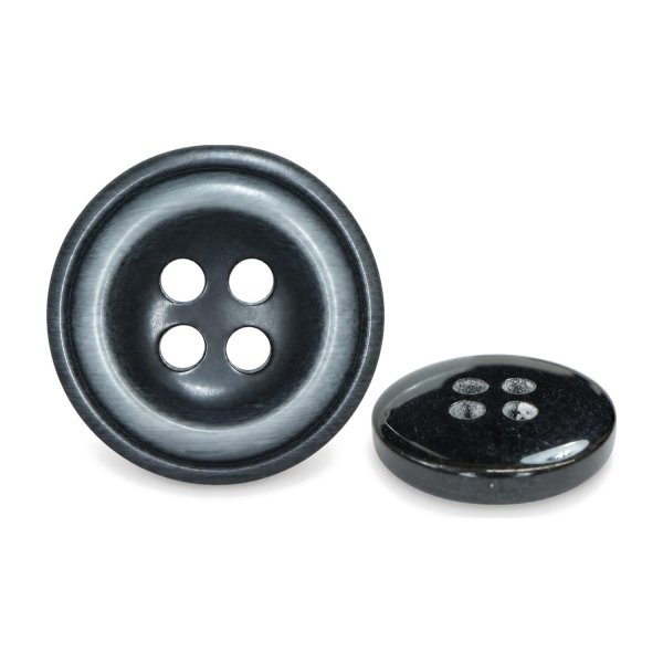 画像1: 樹脂ボタン ボールドリム【ブラック】15mm 10個入 丸型 四つ穴 マーブル調 手芸 服飾 付け替え ボタンマート B-2222 (1)