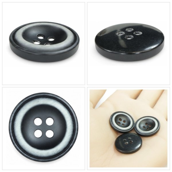 画像5: 樹脂ボタン ボールドリム【ブラック】20mm 6個入 丸型 四つ穴 マーブル調 手芸 服飾 付け替え ボタンマート B-2224 (5)
