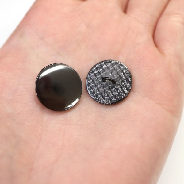 画像6: メタルボタン フラット 【ブラック 鏡面仕上げ】 黒 ビジュー 飾り 縫製 袖口 10個入り 【18mm】 ボタンマート B-298 (6)
