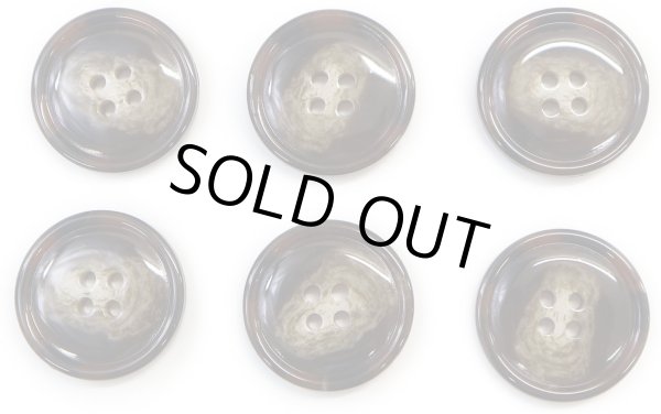 画像1: 水牛調ボタン【ダークブラウン&ホワイト】スーツ コート ジャケット ブレザー 四つ穴 フロント 袖口 6個入り【25mm】ボタンマート B-499 (1)