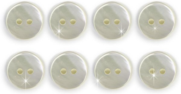 画像1: シェルボタン 貝ボタン 貝製 片面 高瀬貝 シャツ ボタン 二つ穴ボタン 白 ホワイト 8個入り 【12.5mm】 ボタンマート B-517 (1)