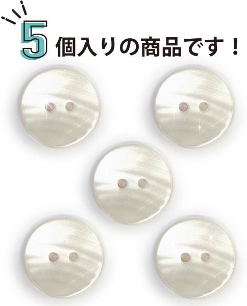画像4: シェルボタン 貝ボタン 貝製 片面 高瀬貝 シャツ ボタン 二つ穴ボタン 白 ホワイト 5個入り 【20mm】 ボタンマート B-520 (4)