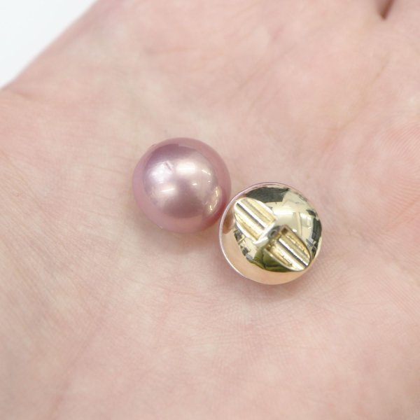 画像6: オーロラ パールボタン 【パープル】 ゴールド 台座付き カラー パール ボタン 紫 6個入り 【14mm】 ボタンマート B-546 (6)