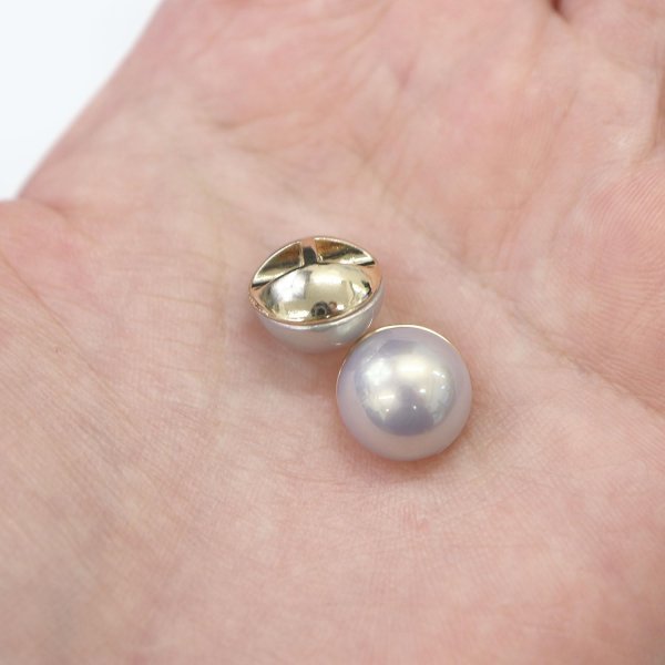 画像6: オーロラ パールボタン 【グレー】 ゴールド 台座付き カラー パール ボタン 灰色 6個入り 【12mm】 ボタンマート B-548 (6)